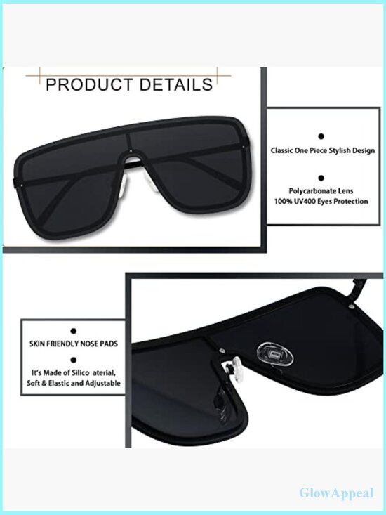 Rimless Oversized Square Shield Sunglasses for Women Men Flat Top Frameless UV main image 6
